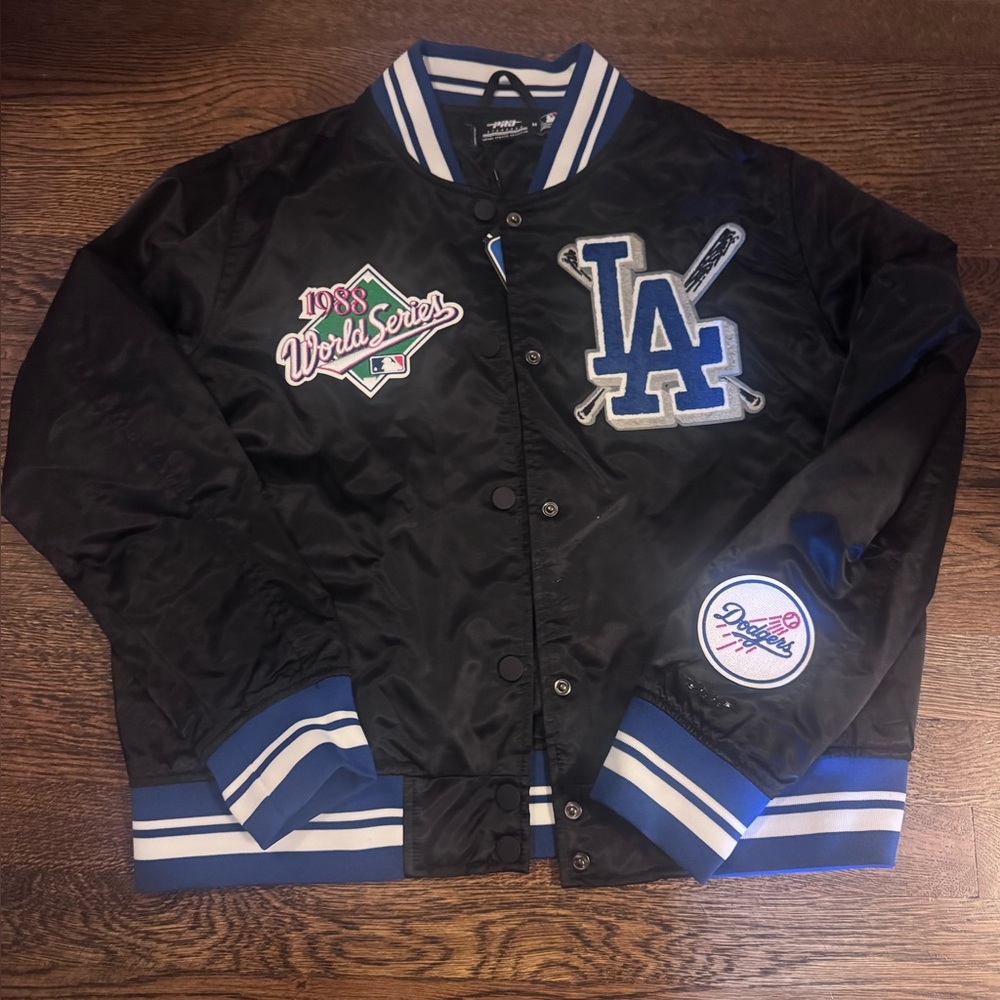 Los Angeles Dodgers Black Satin Varsity Jacket with Blue Trim